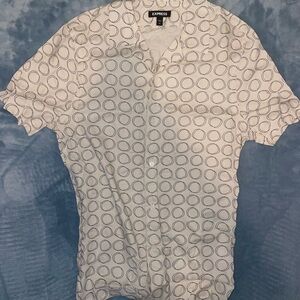 Express White and Gray Patterned Men's Shirt